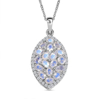 EverTrue Moon Glow Moonstone and White Zircon 4.15 ctw Stardust Aura Pendant in Platinum Bond with Stainless Steel Necklace 20 Inches