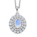 D'Joy Moon Glow Moonstone and White Zircon 2.35 ctw Celestial Elegance Pendant in Platinum Over Sterling Silver with Stainless Steel Necklace 20 Inches - Sticky add to cart bar