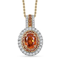 Luxoro Premium Tanzanian Mandarin Garnet, Padpardscha Sapphire and I2 Diamond 2.45 ctw Golden Flare Pendant Necklace 20 Inches in 10K Yellow Gold