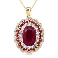 Premium Niassa Ruby (FF) and White Zircon 13.75 ctw Floral Halo Pendant Necklace in 18K Vermeil Yelow Gold Over Sterling Silver 20 Inches