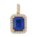 Premium Tanzanian Blue Spinel (DF) and Luxuriant Lab Grown Diamond G-H SI 4.30 ctw Majestic Halo Pendant Necklace in 10K Yellow Gold 18 Inches - Sticky add to cart bar