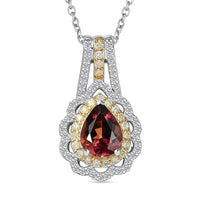 Luxoro AAA Morro Redondo Pink Tourmaline, I2 Natural Yellow and White Diamond 1.40 ctw Blushfire Pendant Necklace in 10K White Gold 18 Inches