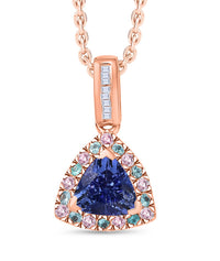 Luxoro Premium Tanzanite, Paraiba Tourmaline, Natural Pink and White Diamond I2 1.00 ctw Atlantis Crown Pendant Necklace in 10K Rose Gold 20 Inches