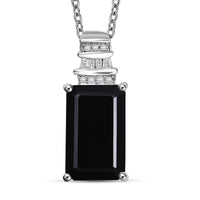 Thai Black Spinel and White Zircon 10.15 ctw Black Hole Boom Pendant Necklace 20 Inches in Stainless Steel