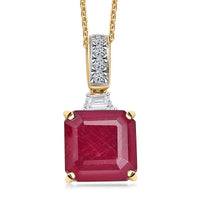 AAA Niassa Ruby (FF) and Luxuriant Lab Grown Diamond E-F VS 10.40 ctw Pendant Necklace in 10K Yellow Gold 20 Inches