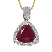 AAA Niassa Ruby (FF) and Luxuriant Lab Grown Diamond E-F VS 7.10 ctw Pendant Necklace in 10K Yellow Gold 20 Inches
