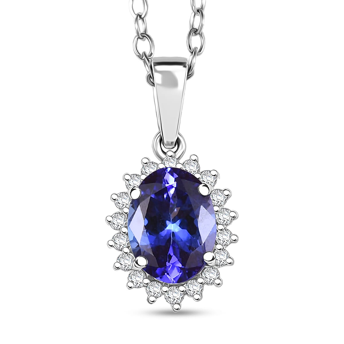 Certified & Appraised Rhapsody AAAA Tanzanite and E-F VS Diamond 1.76 ctw Sunburst Pendant Necklace in 950 Platinum 20 Inches (Del. in 10-15 Days)