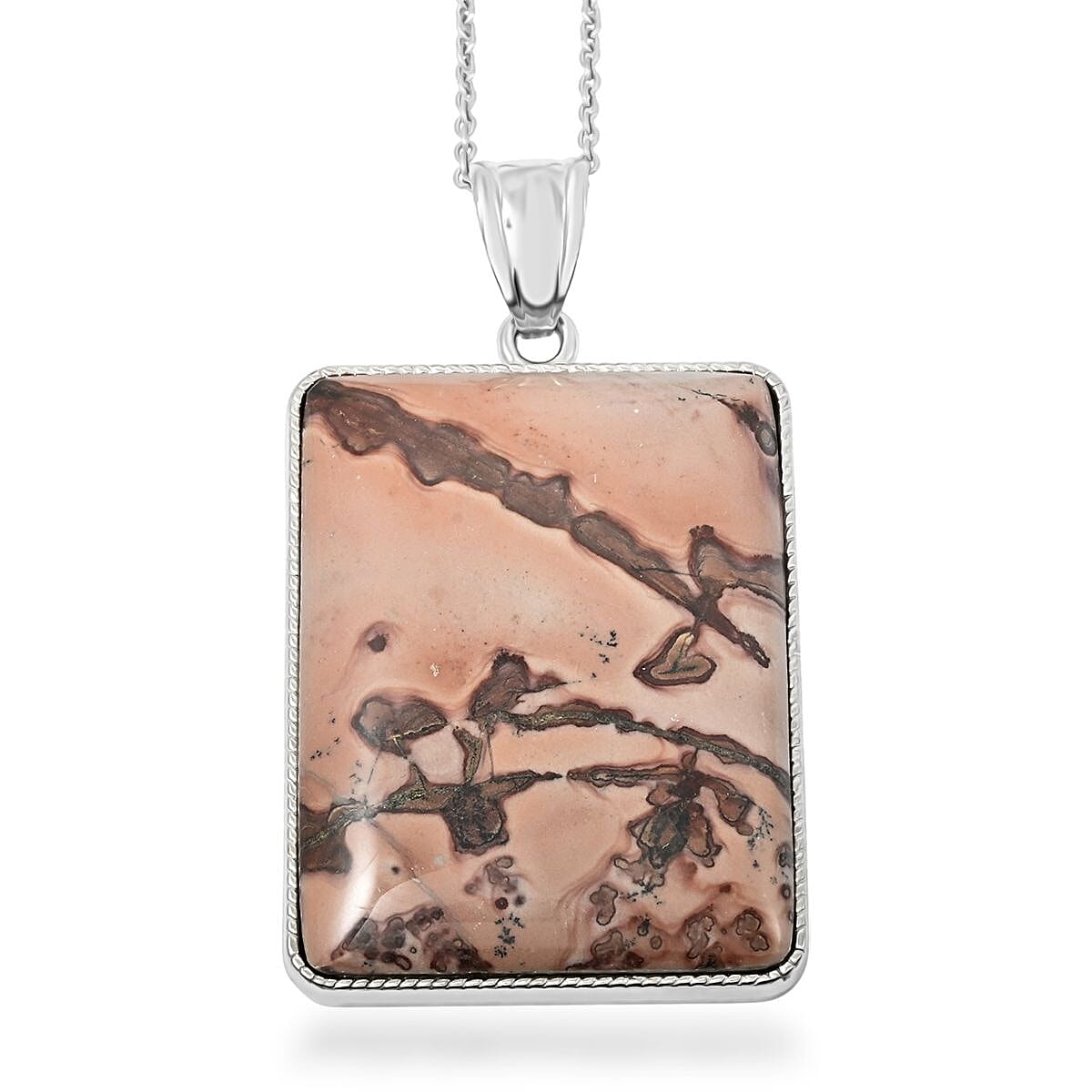 Value Buy Rainforest Jasper Pendant Necklace (20 Inches) in Silvertone 45.00 ctw
