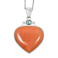 Red Aventurine and Multi Gemstone 35.50 ctw Heart Pendant Necklace in Silvertone 20 Inches