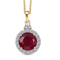 AAA Niassa Ruby (FF) and Luxuriant Lab Grown Diamond E-F VS 8.77 ctw Pendant Necklace in 10K Yellow Gold 20 Inches