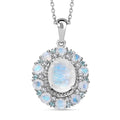 Karis Moon Glow Moonstone and Multi Gemstone 4.00 ctw Celestial Orbit Pendant in Platinum Bond with Stainless Steel Necklace 20 Inches - Sticky add to cart bar