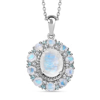Karis Moon Glow Moonstone and Multi Gemstone 4.00 ctw Celestial Orbit Pendant in Platinum Bond with Stainless Steel Necklace 20 Inches