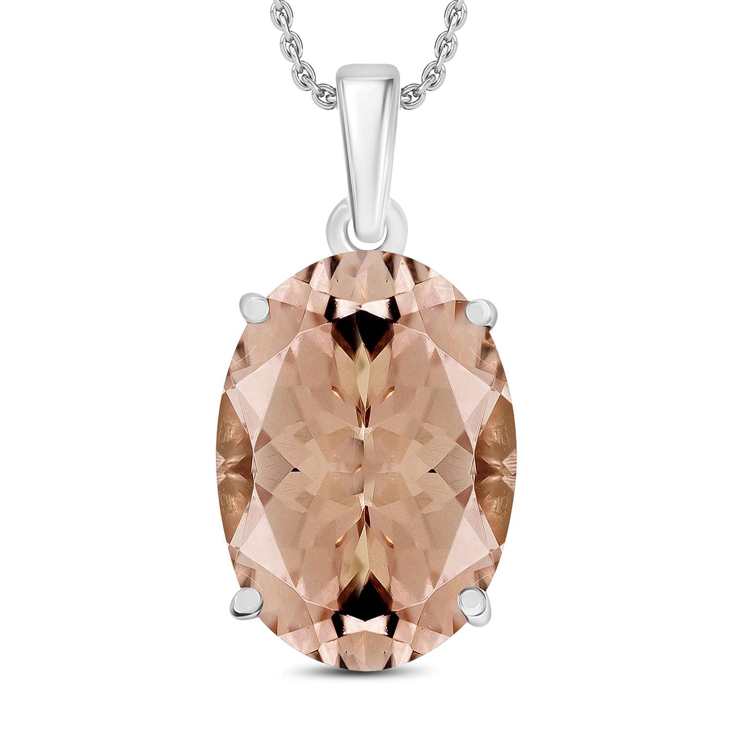 Luxoro 14K White Gold AAA Marropino Morganite Solitaire Pendant Necklace 20 Inches 7.00 ctw