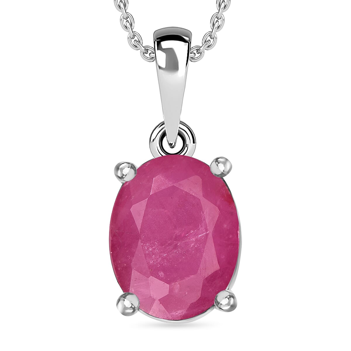 Mozambique Ruby Solitaire Pendant Necklace 20 Inches in Platinum Over Sterling Silver 2.40 ctw