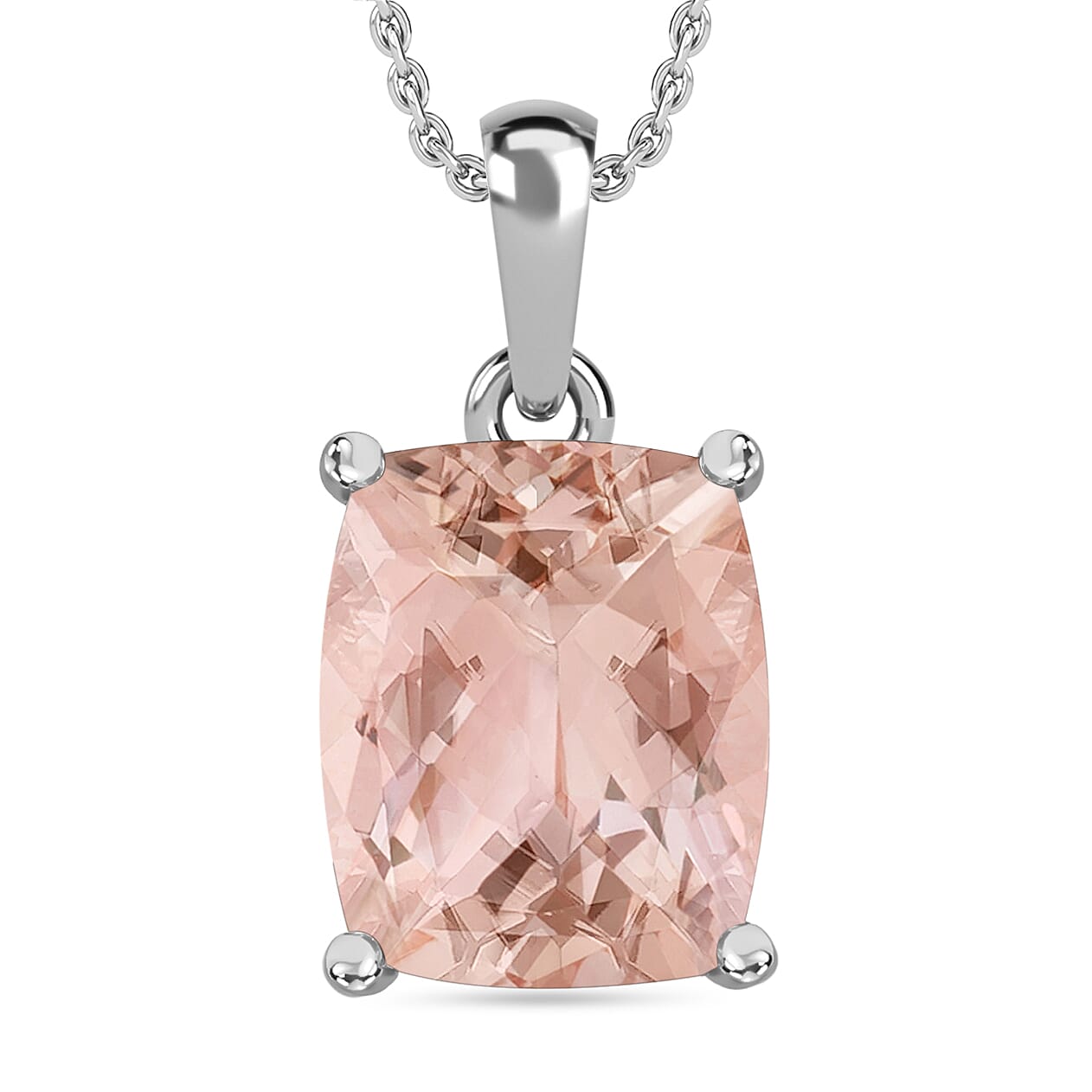 Luxoro 14K White Gold AAA Marropino Morganite Solitaire Pendant Necklace 20 Inches 4.95 ctw