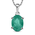 Kagem Zambian Emerald Solitaire Pendant Necklace 20 Inches in Platinum Over Sterling Silver 0.80 ctw - Sticky add to cart bar