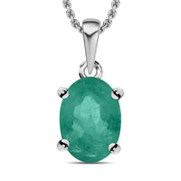 Kagem Zambian Emerald Solitaire Pendant Necklace 20 Inches in Platinum Over Sterling Silver 0.80 ctw