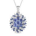 Premium Ceylon Blue Sapphire and Moissanite 2.40 ctw Celestial Crown Pendant Necklace in Rhodium Over Sterling Silver 20 Inches - Sticky add to cart bar
