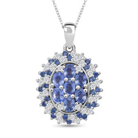 Premium Ceylon Blue Sapphire and Moissanite 2.40 ctw Celestial Crown Pendant Necklace in Rhodium Over Sterling Silver 20 Inches