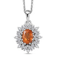D'Joy Premium Tanzanian Mandarin Garnet and White Zircon 2.00 ctw Bloomfire Pendant Necklace 20 Inches in Rhodium Over Sterling Silver - Sticky add to cart bar