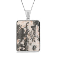 Plain Rectangle Inlay Frame Pink Zebra Jasper Pendant in Silvertone with Stainless Steel Necklace (20 Inches) 94.00 ctw