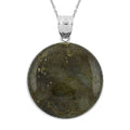 Inlay Frame Round Hand-Polished Labradorite 59.00 ctw Pendant in Silvertone with Stainless Steel Necklace (20 Inches) - Sticky add to cart bar
