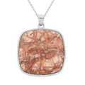 Plain Square Pink Web Jasper 66.00 ctw Inlay Frame Pendant in Silvertone with Stainless Steel Necklace (20 Inches) - Sticky add to cart bar