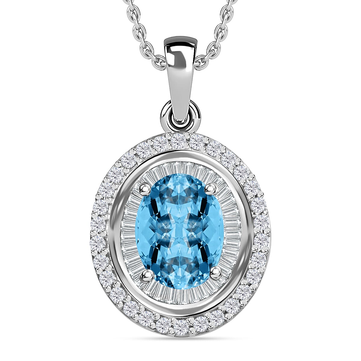 Rhapsody AAAA Santa Maria Aquamarine and E-F VS2 Diamond Pendant Necklace 20 Inches in 950 Platinum 4.70 Grams 2.30 ctw