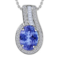 Luxoro 14K White Gold Premium Tanzanite, Diamond (G-H, I1) (0.19 cts) Halo Pendant Necklace 20 Inches 1.55 ctw