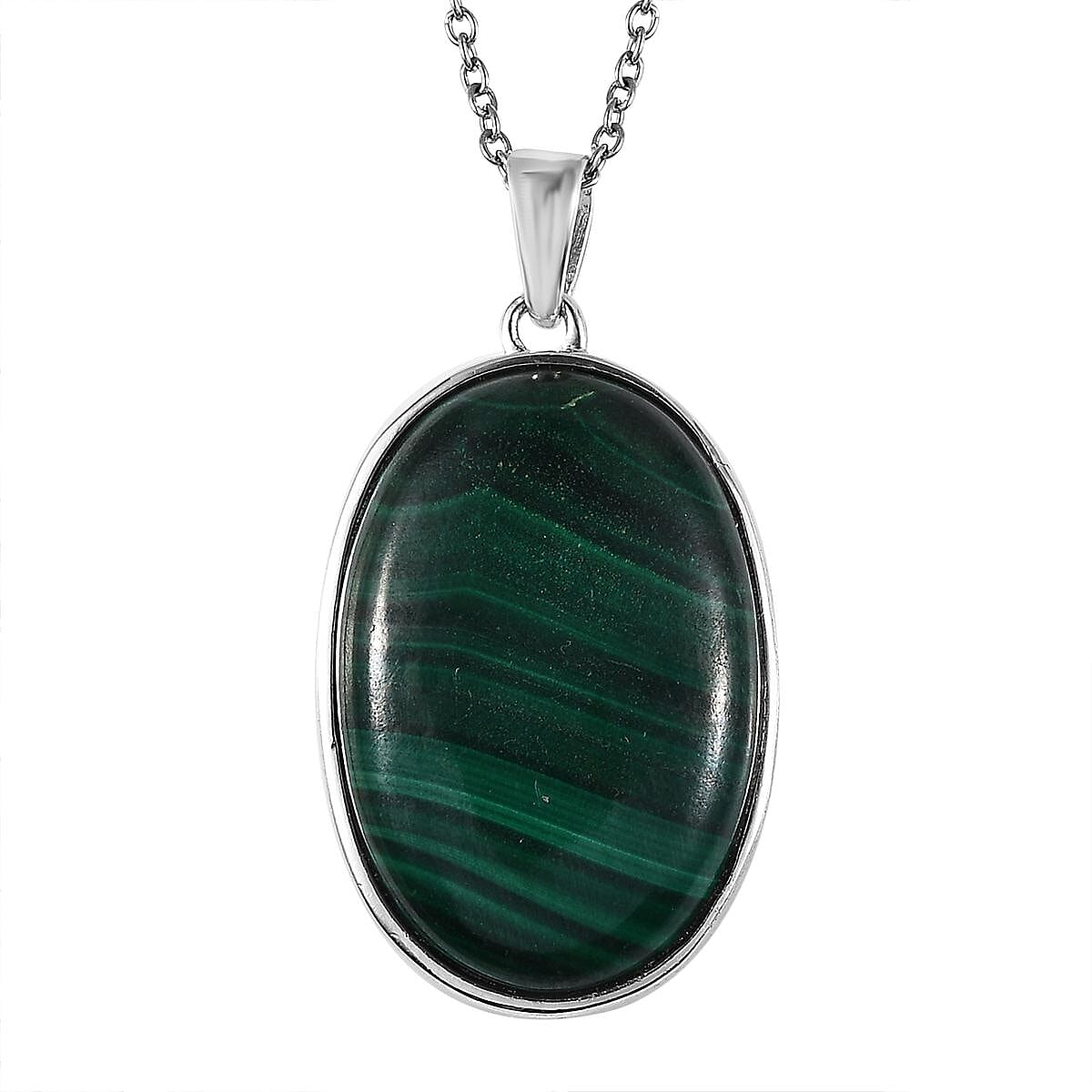 African Malachite Tree of Life Pendant Necklace 24 Inches in 14K Yellow Gold & Platinum Over Copper with Magnet and Stainless Steel 40.00 ctw