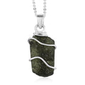 Artisan Crafted Rough Cut Bohemian Moldavite 7.15 ctw Solitaire Pendant Necklace 20 Inches in Platinum Over Sterling Silver - Sticky add to cart bar