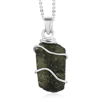 Artisan Crafted Rough Cut Bohemian Moldavite 7.15 ctw Solitaire Pendant Necklace 20 Inches in Platinum Over Sterling Silver