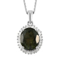 AAA Bohemian Moldavite and Diamond Halo Pendant Necklace 20 Inches in Platinum Over Sterling Silver 3.25 ctw - Sticky add to cart bar