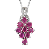 Premium Mozambique Ruby and Natural White Zircon Cluster Pendant Necklace 20 Inches in Platinum Over Sterling Silver 1.90 ctw