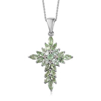 Merelani Mint Garnet Cross Pendant Necklace 20 Inches in Platinum Over Sterling Silver 2.50 ctw