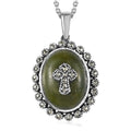 Connemara Marble and Swiss Marcasite Ireland Cross Pendant Necklace 20 Inches in Black Oxidized Sterling Silver 7.65 ctw - Sticky add to cart bar