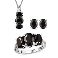 DOORBUSTER Elite Shungite 3 Stone Ring (Size 7.0), Stud Earrings and Pendant Necklace 20 Inches in Platinum Over Sterling Silver and Stainless Steel 3.25 ctw