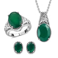 Doorbuster Green Onyx Solitaire Ring Stud Earrings and Solitaire Pendant Necklace 20 Inches in Stainless Steel 10.60 ctw - Sticky add to cart bar