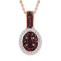 Anthill Garnet and White Zircon Pendant Necklace 20 Inches in Vermeil Rose Gold Over Sterling Silver 0.80 ctw