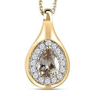 Turkizite and White Zircon Pendant 0.85 ctw Necklace in Vermeil YG Over Sterling Silver 20 Inches