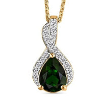 Chrome Tourmaline and White Zircon 1.39 ctw Pendant Necklace in Vermeil YG Over Sterling Silver 20 Inches