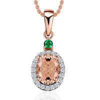 Luxoro 14K White Gold Premium Marropino Morganite, Boyaca Colombian Emerald, Diamond (G-H, I1) (0.16 cts) Pendant Necklace 20 Inches 1.55 ctw