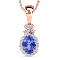 Luxoro Premium Tanzanite and G-H I1 Diamond Pendant Necklace 20 Inches in 14K Rose Gold 1.58 ctw