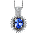 D'Joy Premium Tanzanite, Natural Champagne and White Diamond 1.80 ctw Sunburst Pendant Necklace 20 Inches in Rhodium Over Sterling Silver - Sticky add to cart bar