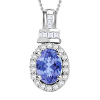 Tanzanite and Diamond 1.00 ctw Pendant Necklace 20 Inches in Rhodium Over Sterling Silver