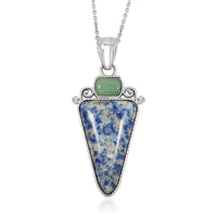 Center Stone Color Varies Inlay Frame Southwest Arrowhead Brazil Sodalite 17.00 ctw Pendant in Silvertone with Stainless Steel Necklace (20 Inches)