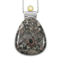 Center Stone Color Varies Insect Fossil Jasper 53.00 ctw Inlay Drop Frame Pendant in Silvertone with Stainless Steel Necklace (20 Inches) - Sticky add to cart bar