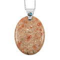 Center Stone Color Varies Oval Autumn Jasper 90.00 ctw Pendant in Silvertone with Stainless Steel Necklace (20 Inches) - Sticky add to cart bar