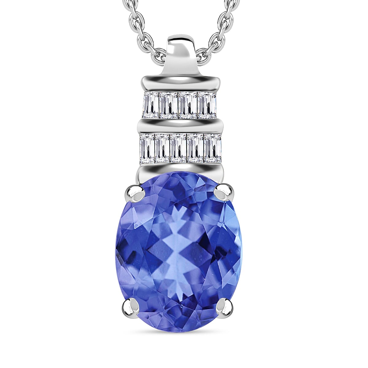 Luxoro Premium Tanzanite and G-H I1 Diamond Pendant Necklace 20 Inches in 14K White Gold 2.14 ctw