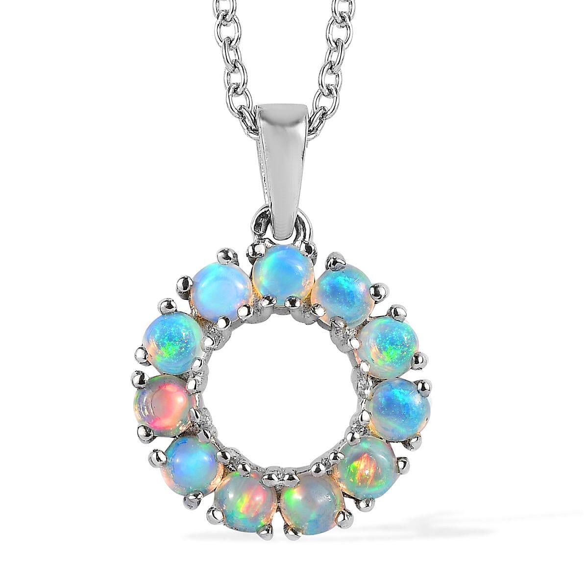 Multi-Tourmaline 1.35 ctw Circle Pendant Necklace in Stainless Steel 20 Inches